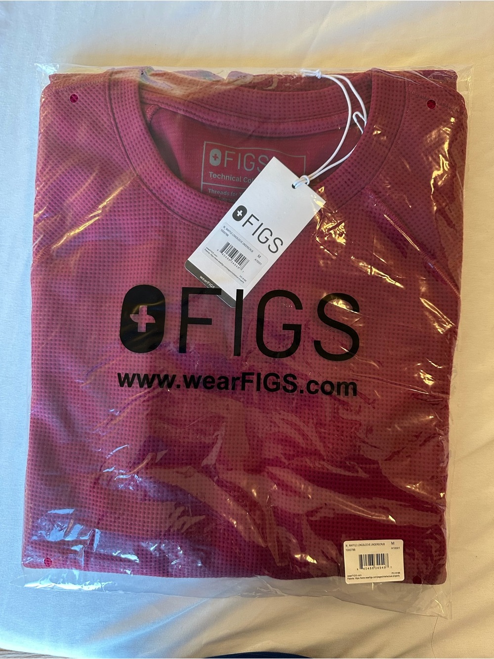 NWT FIGS Waffle Longsleeve Underscrub Shirt Size M Deep Magenta / Dark Mauve